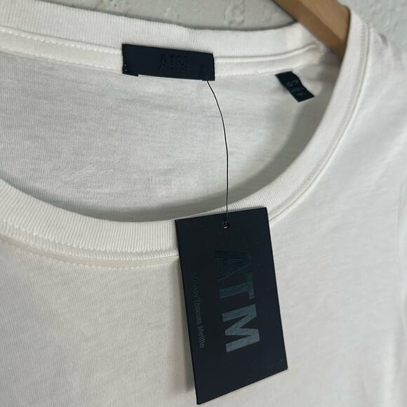 NEW ATM Cotton Long Sleeve Tee T-Shirt Crew White AW1369-OP2 Minimalist Preppy - Picture 5 of 6